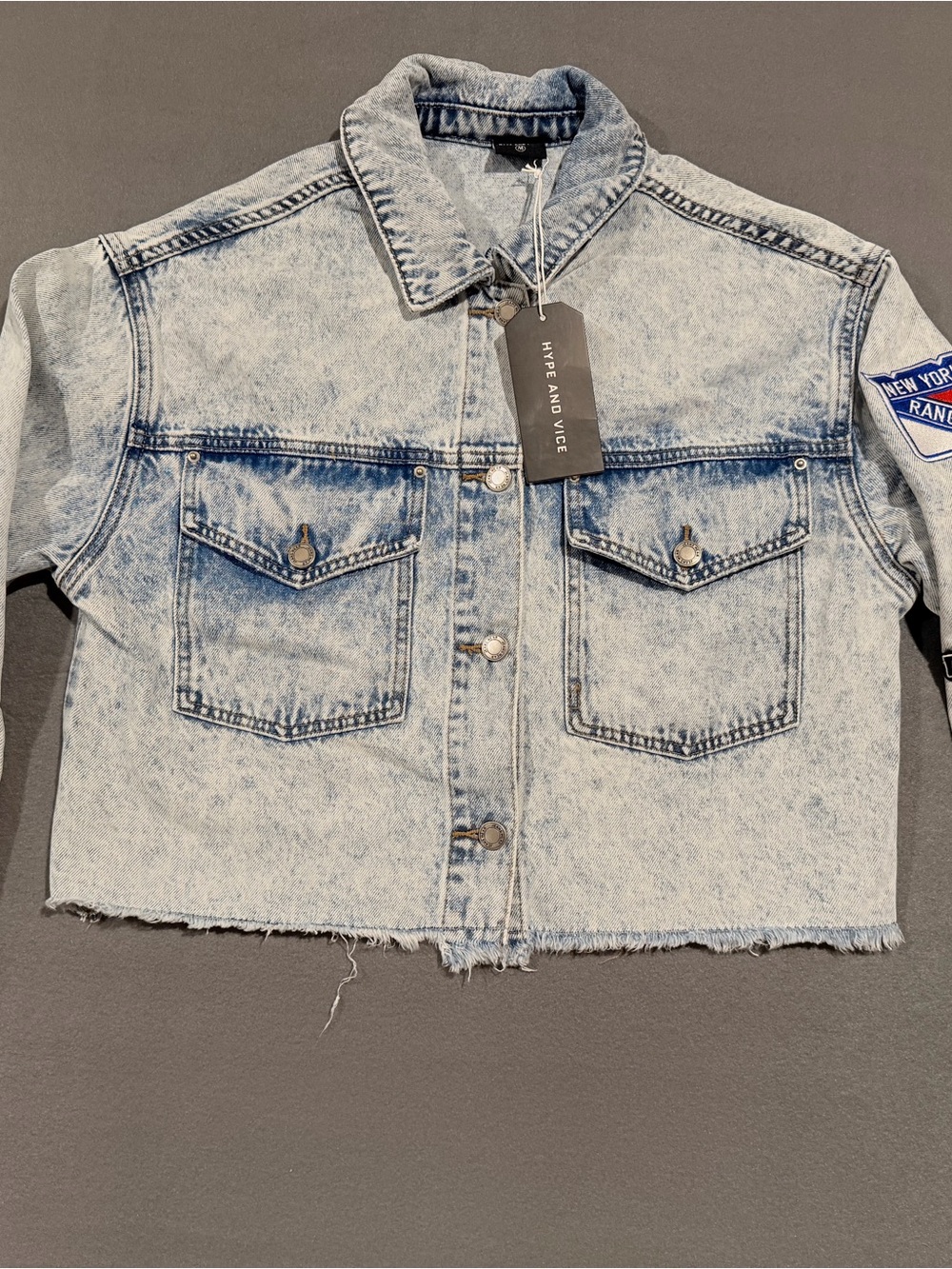 Hype and Vice Light Blue Cropped Acid Wash Denim Jacket